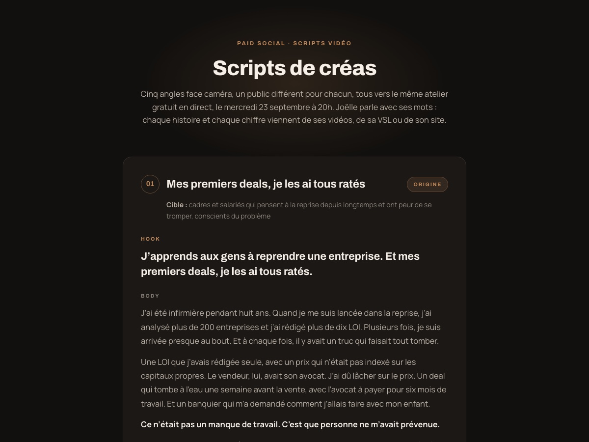 Aperçu des scripts de créas