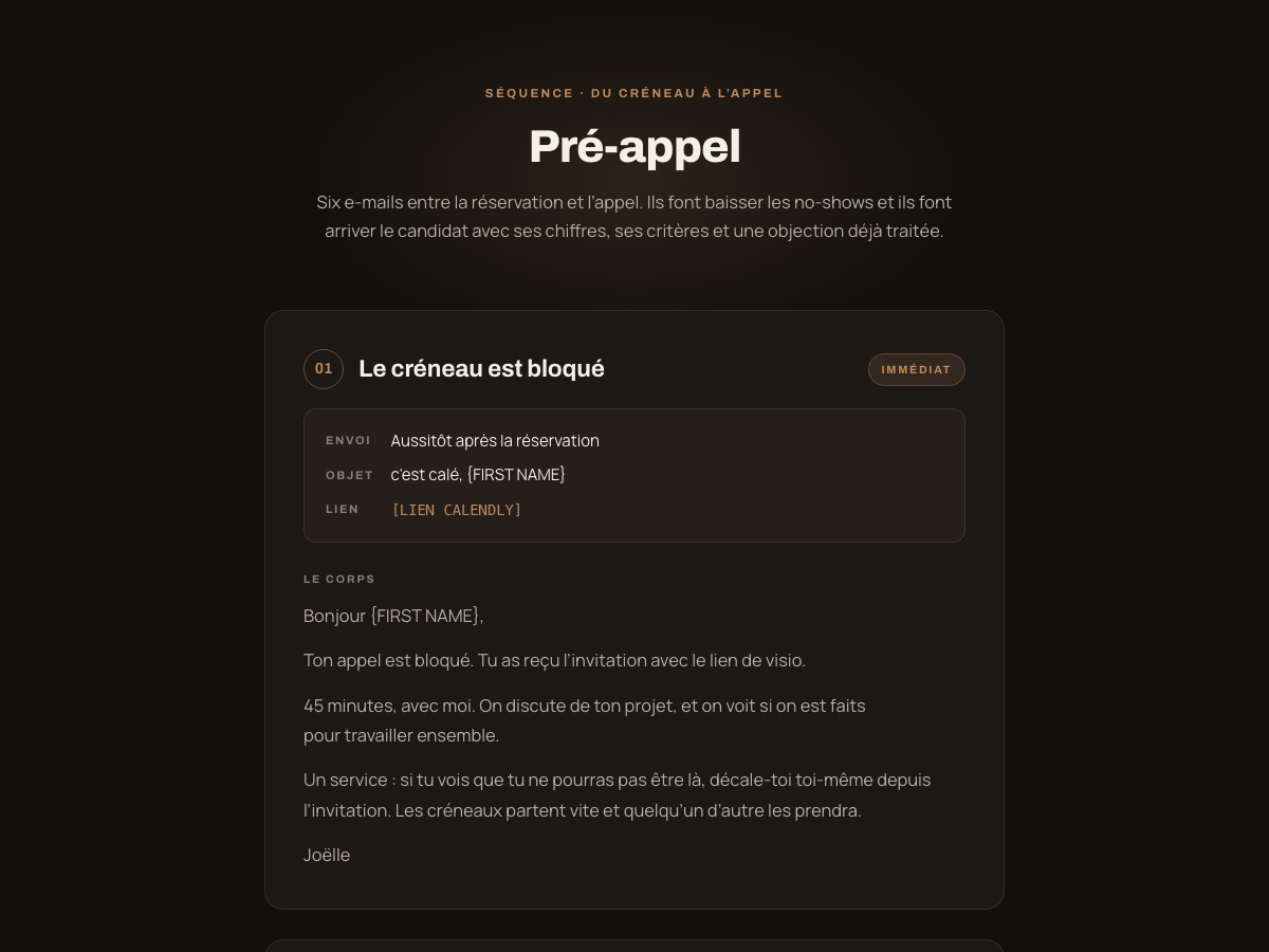 Aperçu de la séquence pré-appel