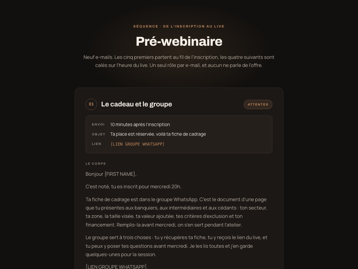 Aperçu de la séquence pré-webinaire